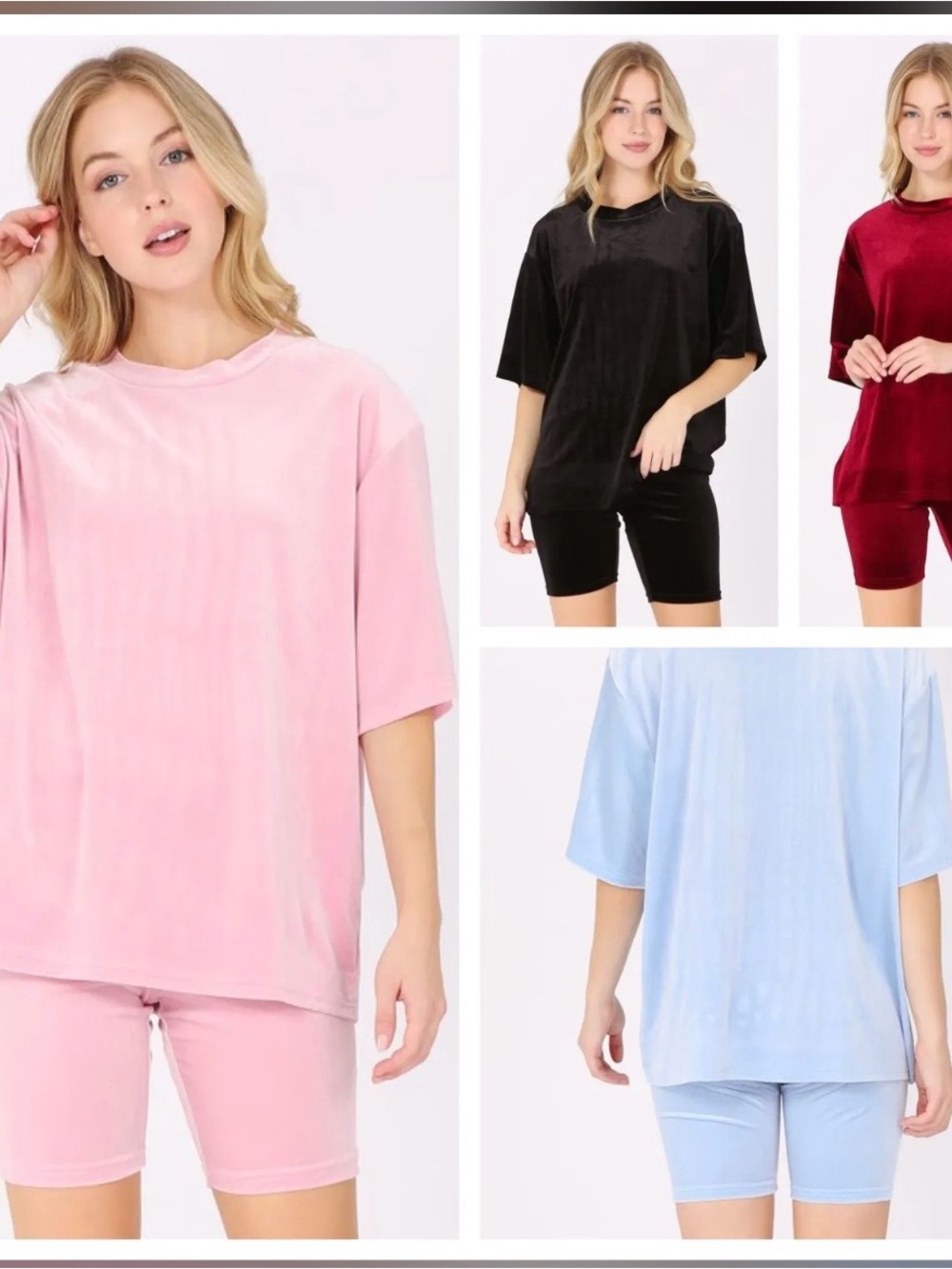 B064 - ROSIO Velour Biker Shorts & Oversized Top 2 Piece Set NWOT